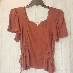 LUCKY BRAND Rust Square Neckline Top Medium